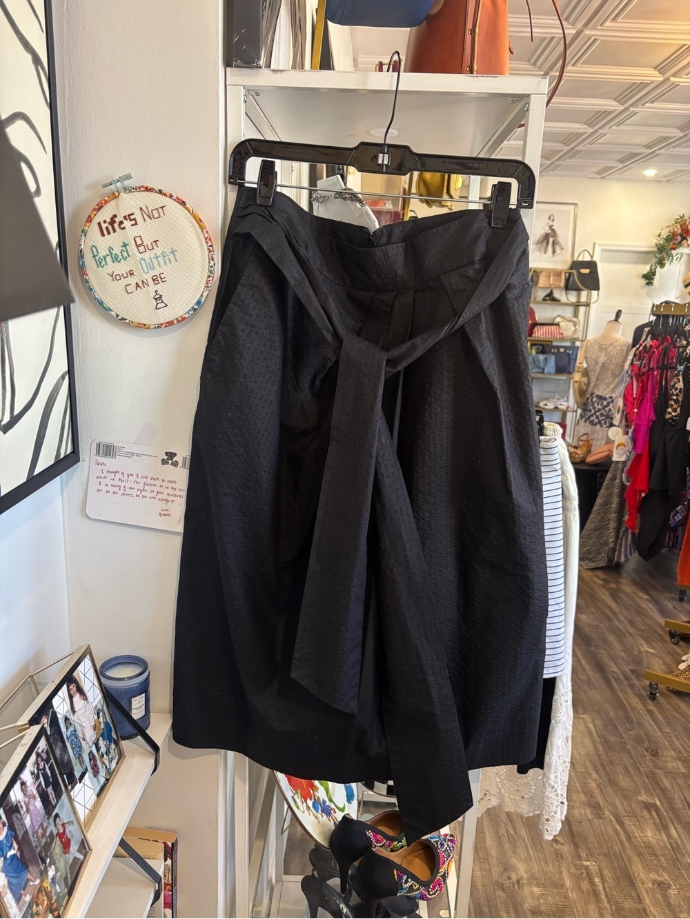 J. Crew Black Tie-Waist A-Line Skirt with Texture